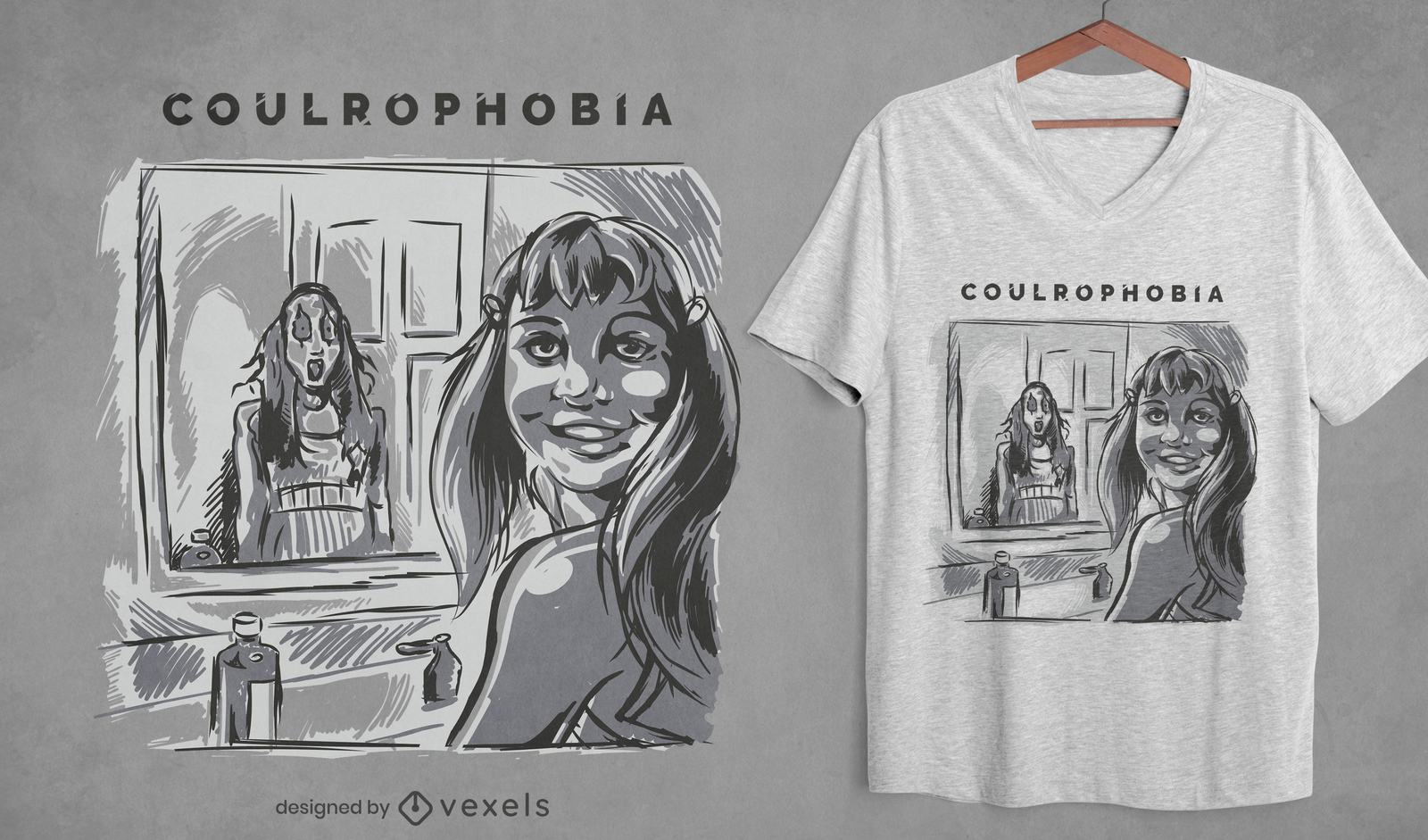 Diseño de camiseta de fobia a los espejos.