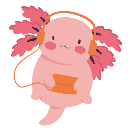 Cute baby axolotl music character PNG Design