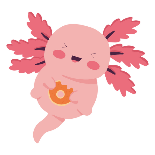 Cute baby axolotl donut character PNG Design