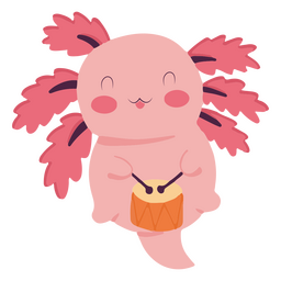 Cute baby axolotl drums character PNG Design