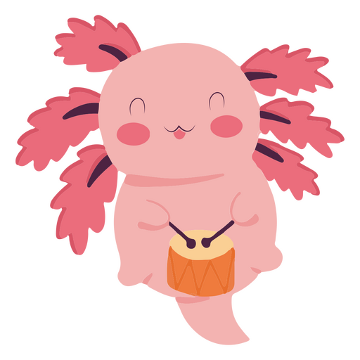 Cute baby axolotl drums character PNG Design