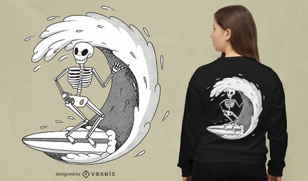 Skeleton surfing wave t-shirt design
