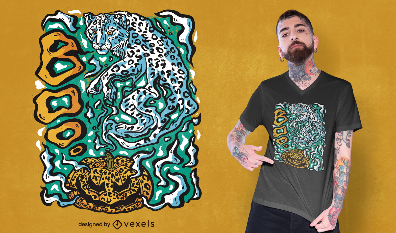 Diseño de camiseta de fantasma de leopardo de Halloween