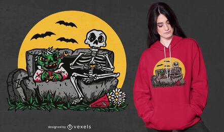 Skelett- und Zombie-Gamer-T-Shirt-Design