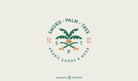 Flache Logo-Vorlage für Palmen und Schwerter
