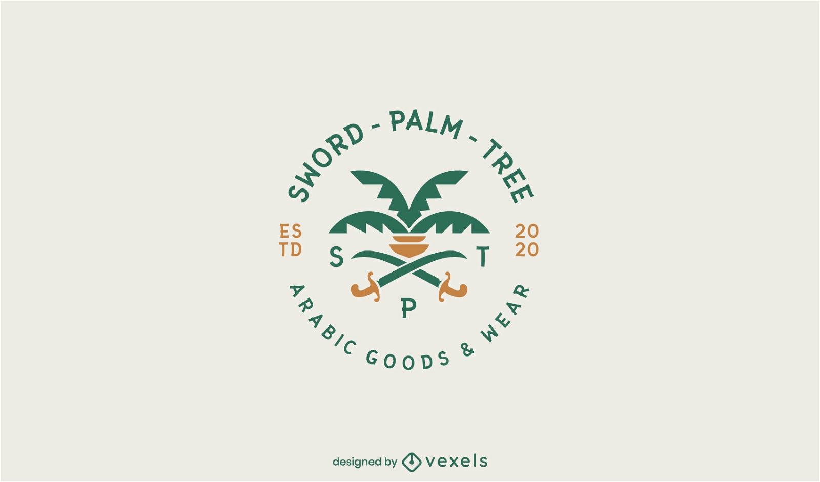 Flache Logo-Vorlage f?r Palmen und Schwerter