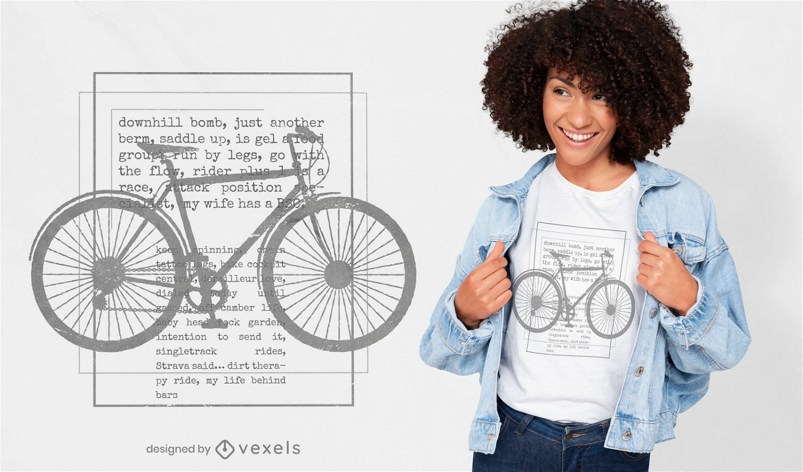 Desenho de t-shirt da silhueta da bicicleta do texto do motociclista