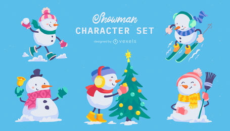 Boneco de neve fofo conjunto de caracteres