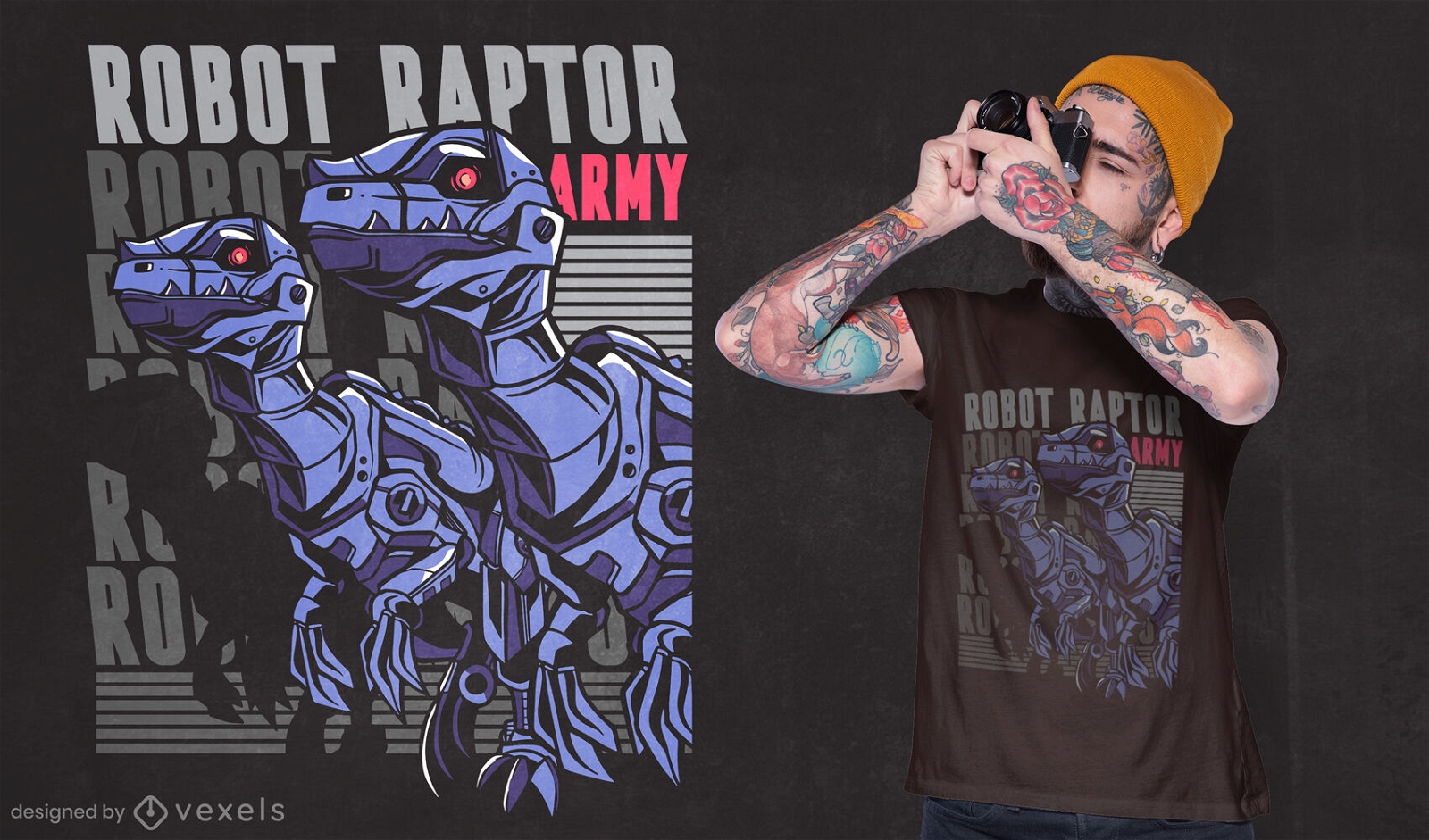 Cooles Roboter-Raptor-T-Shirt-Design
