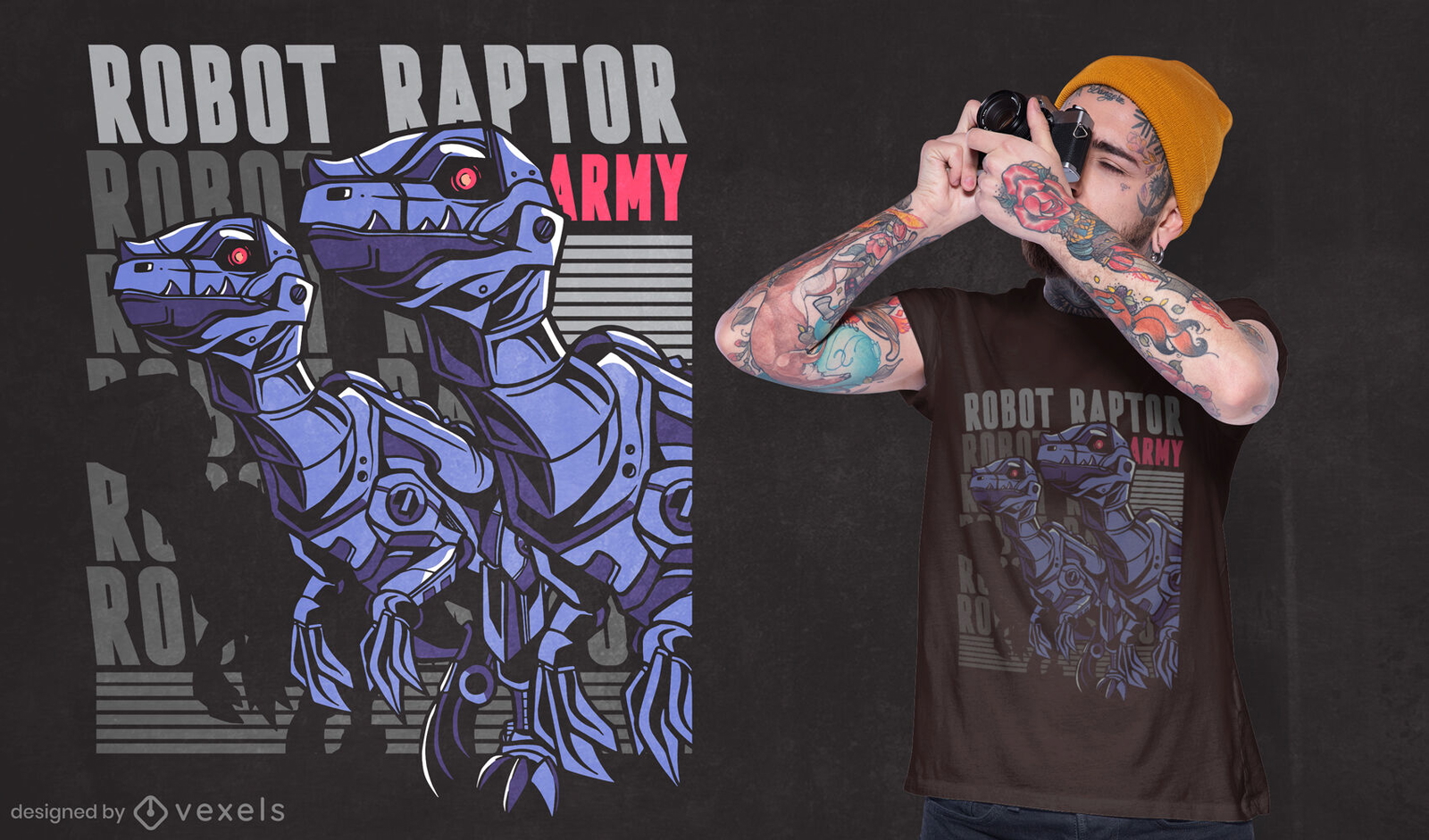 Genial diseño de camiseta robot raptor.