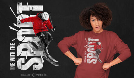 Design de t-shirt PSD desportiva de esqui