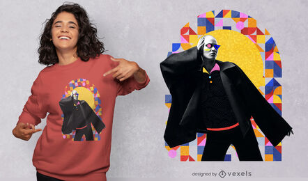Chica posando diseño de camiseta de psd de composición de formas geométricas
