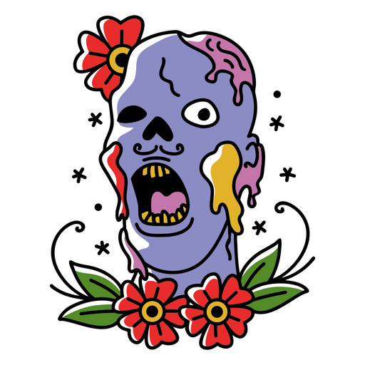 Floral Zombie traditionelle Tätowierung PNG-Design