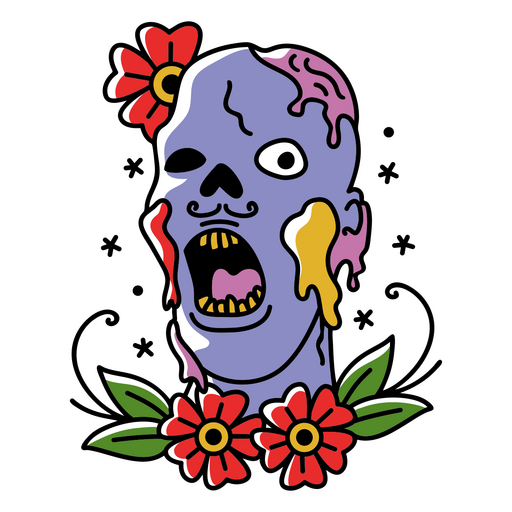 Tatuaje tradicional zombie floral Diseño PNG