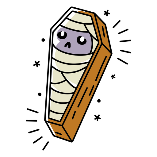 Cute sad mummy in a coffin PNG Design