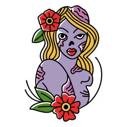 Blumen-Zombie-Mädchen-Tätowierung PNG-Design