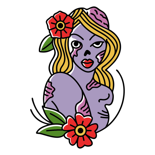 Floral zombie girl tattoo PNG Design