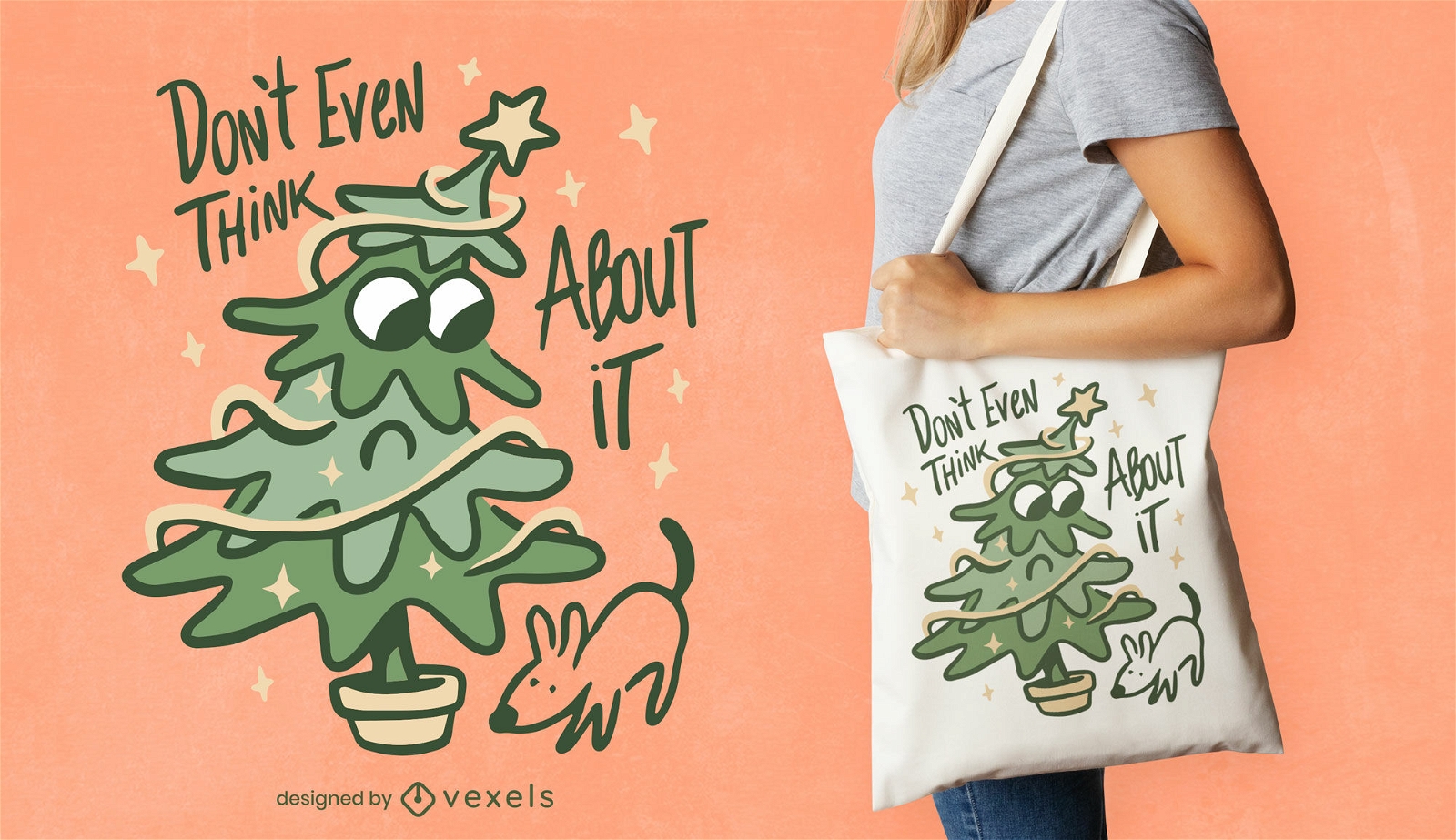 Funny christmas tree tote bag design