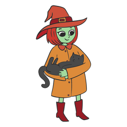 Witch cartoon character holding cat PNG Design