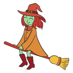 Hexe auf fliegendem Besen Cartoon-Figur PNG-Design