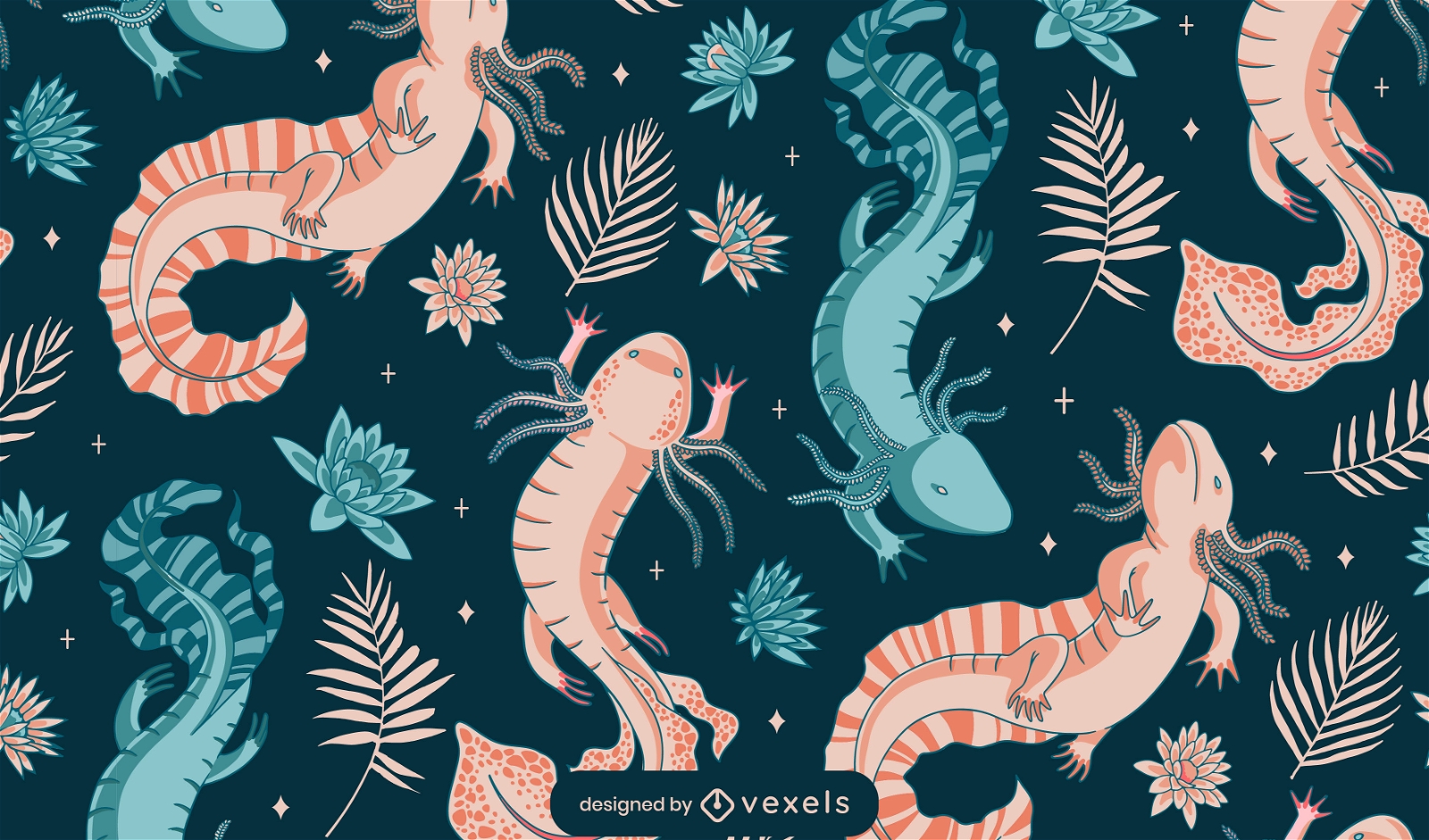 Duotone axolotls pattern design