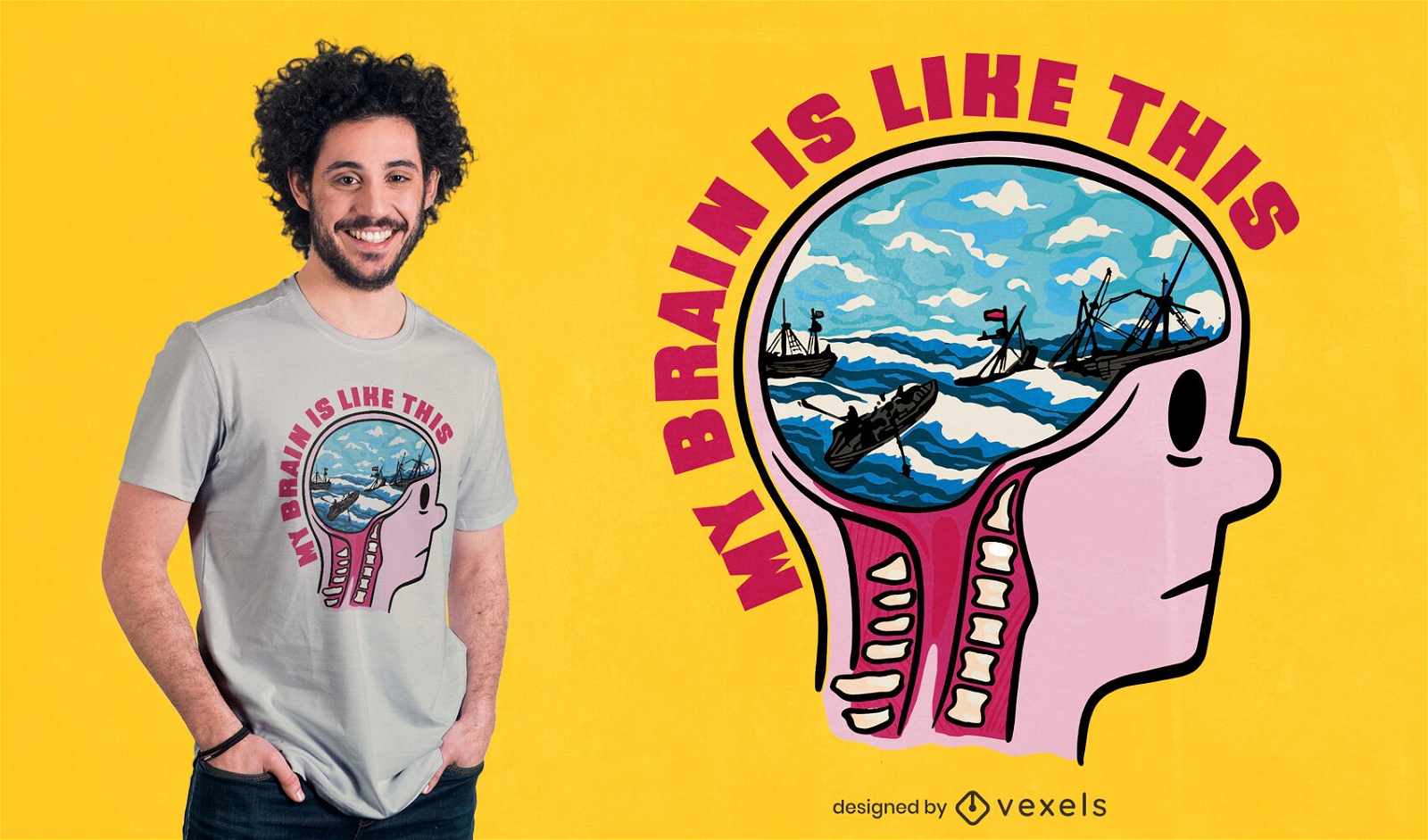 Gehirn im Meer-T-Shirt-Design