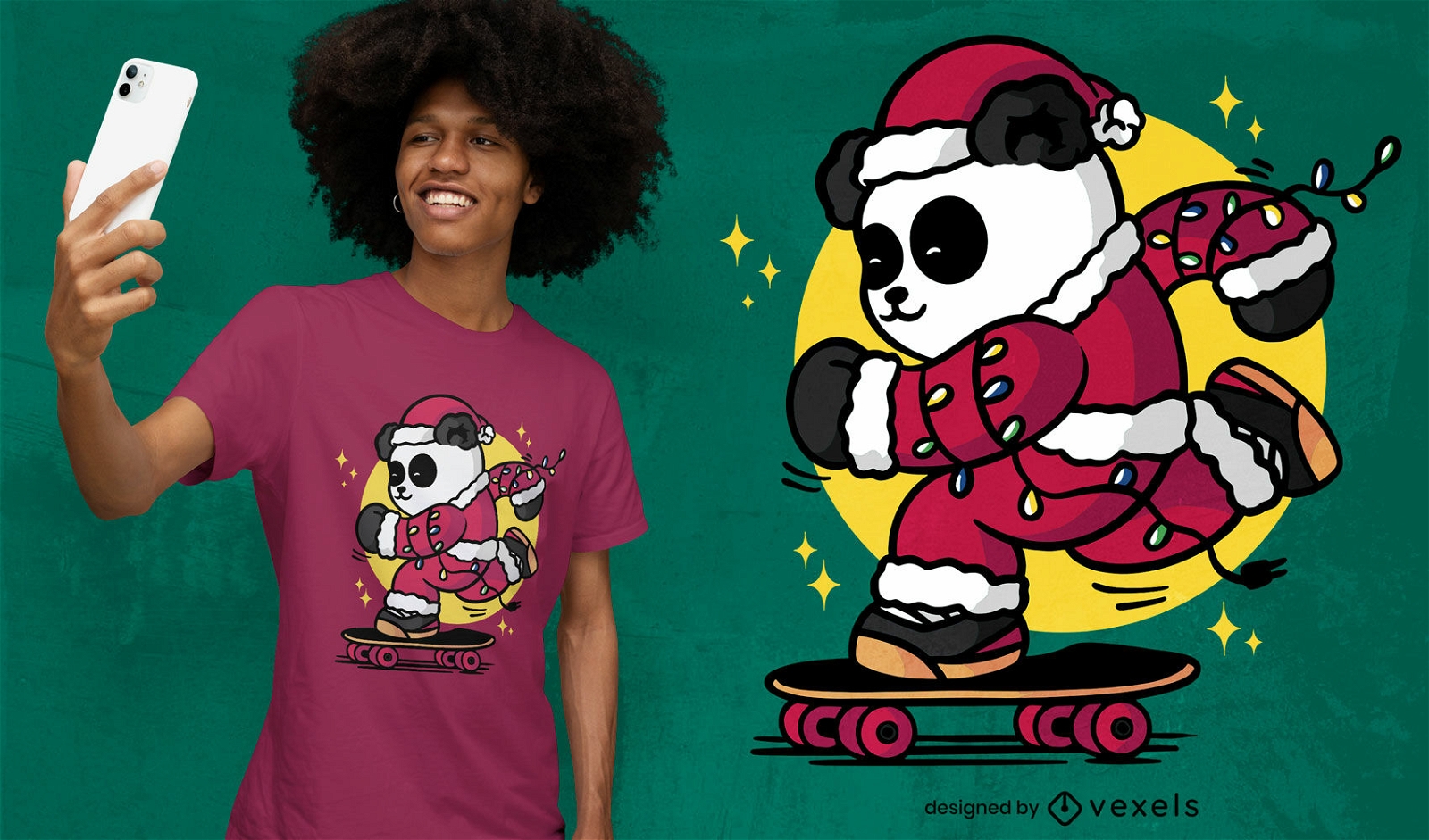 Skaten Santa Panda T-Shirt Design