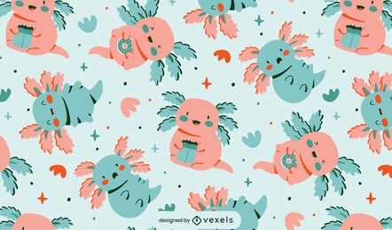 Desenho de padrão axolotls fofo