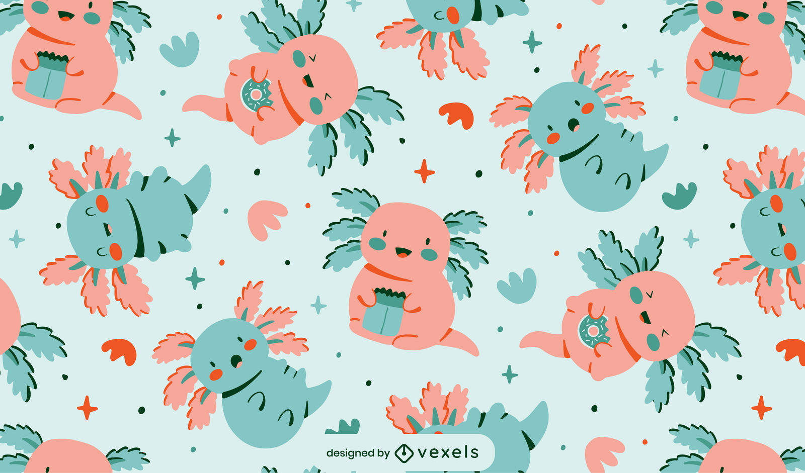 Lindo diseño de patrón de axolotls