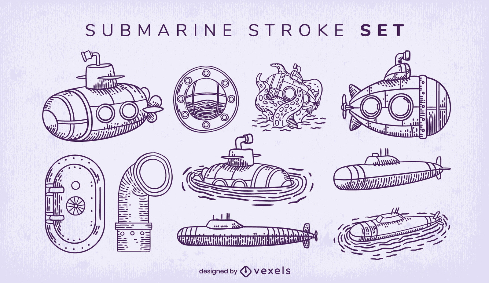 Conjunto de traços de elementos submarinos