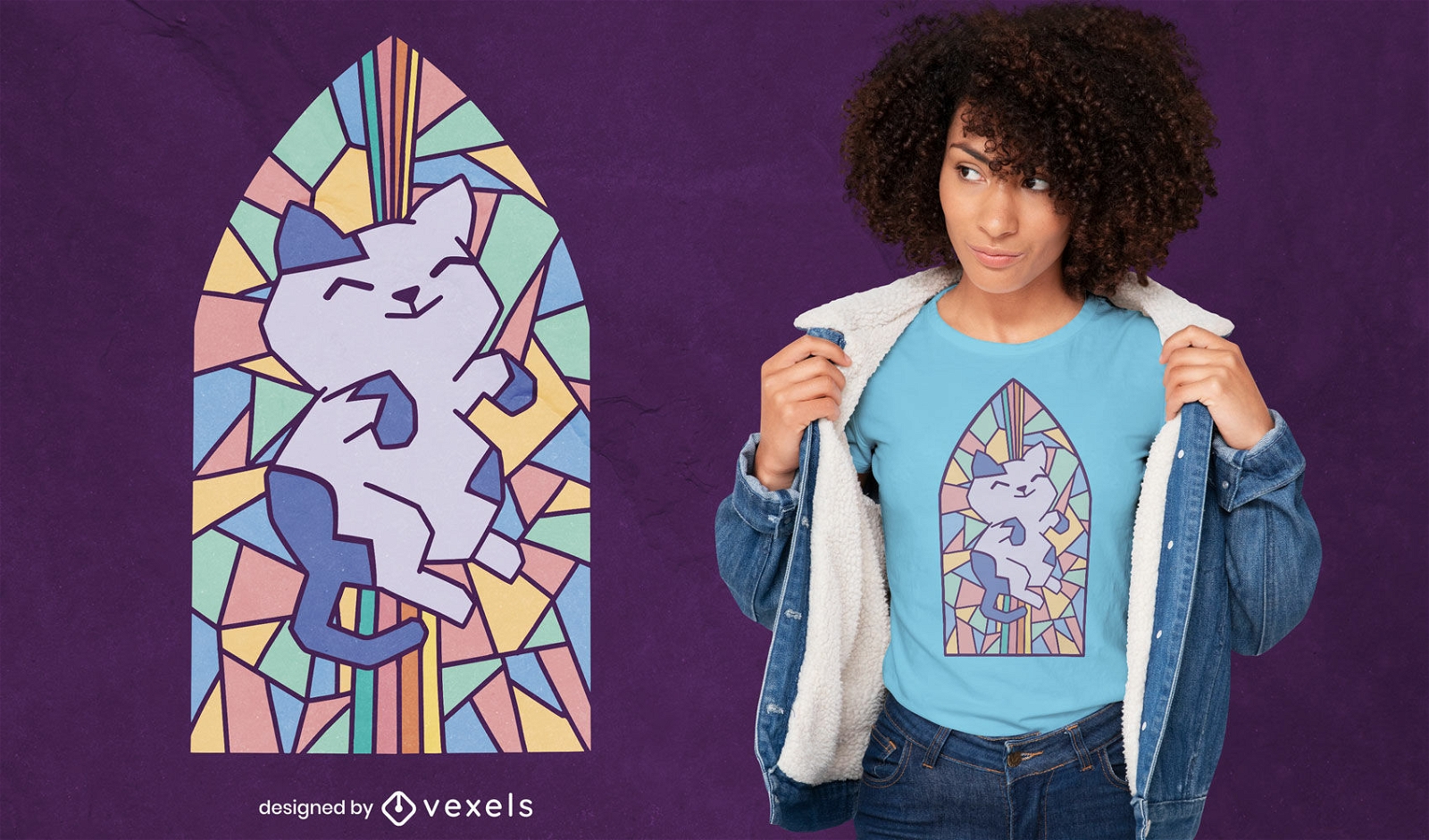 Cat in church window t-shirt design
