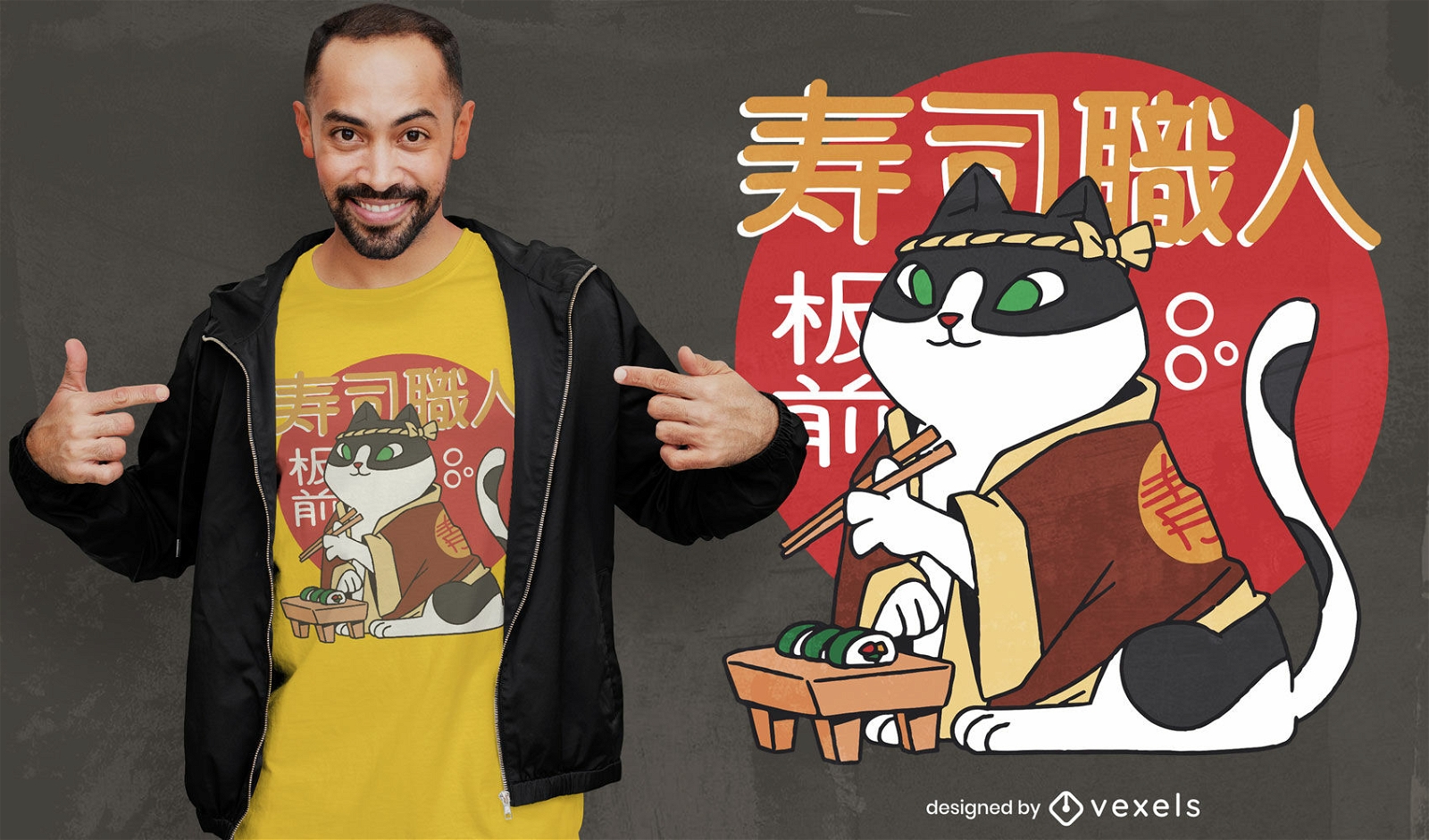 Diseño de camiseta de chef de sushi cat.