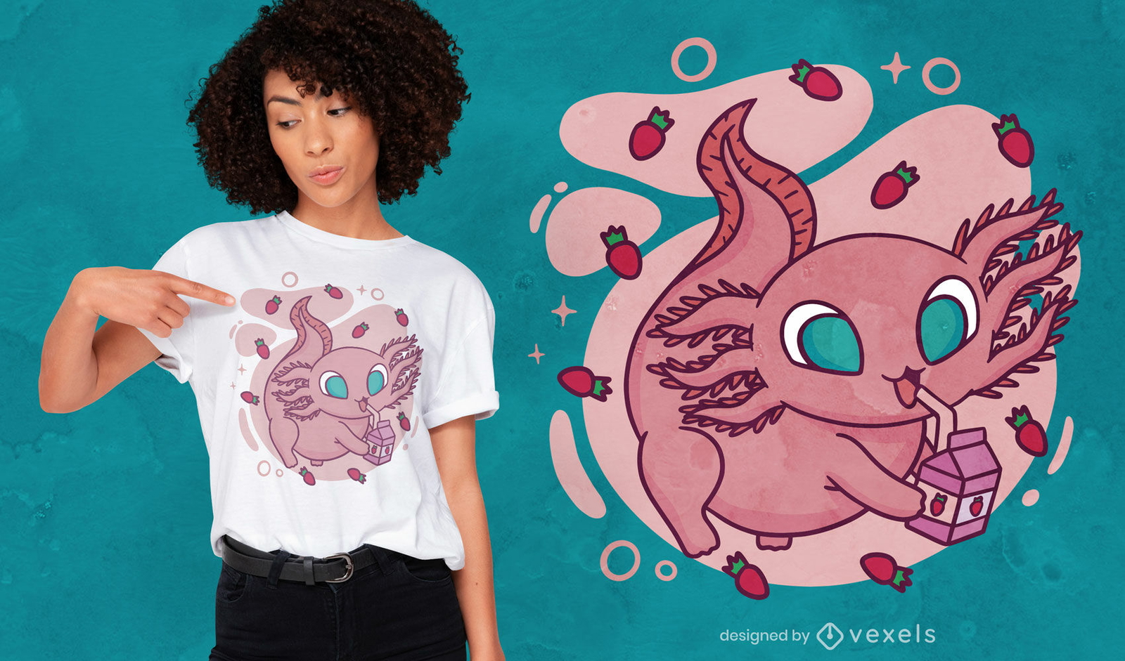 Lindo diseño de camiseta de axolotl bebiendo millk