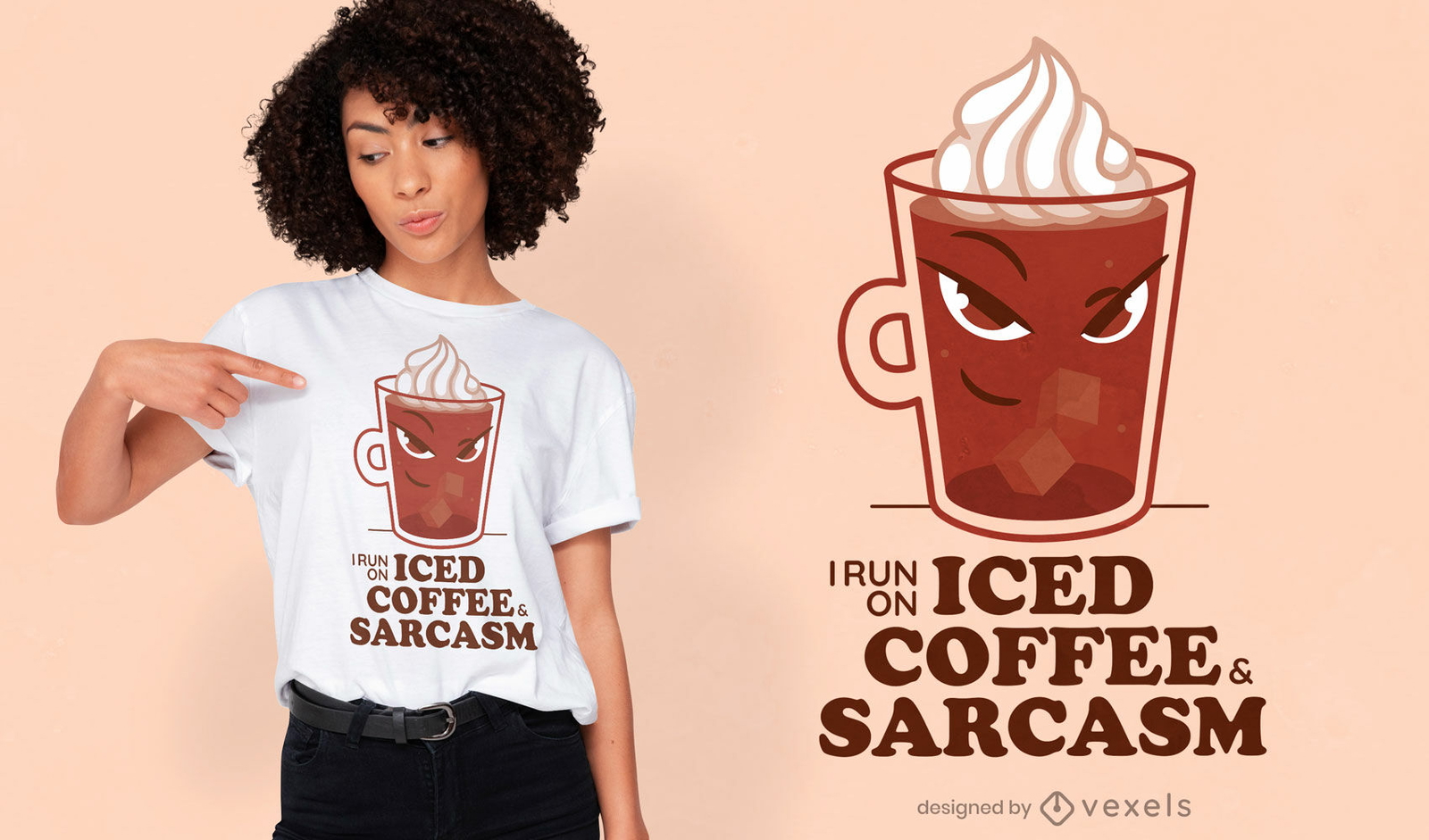 Design de camisetas com café gelado e sarcasmo