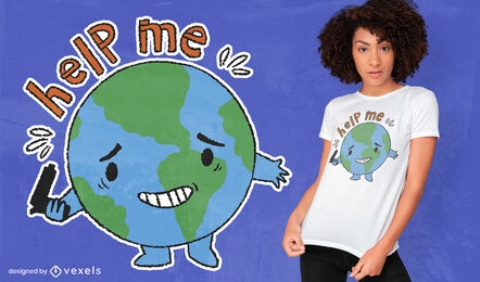 Cartoon planet earth help me quote t-shirt design