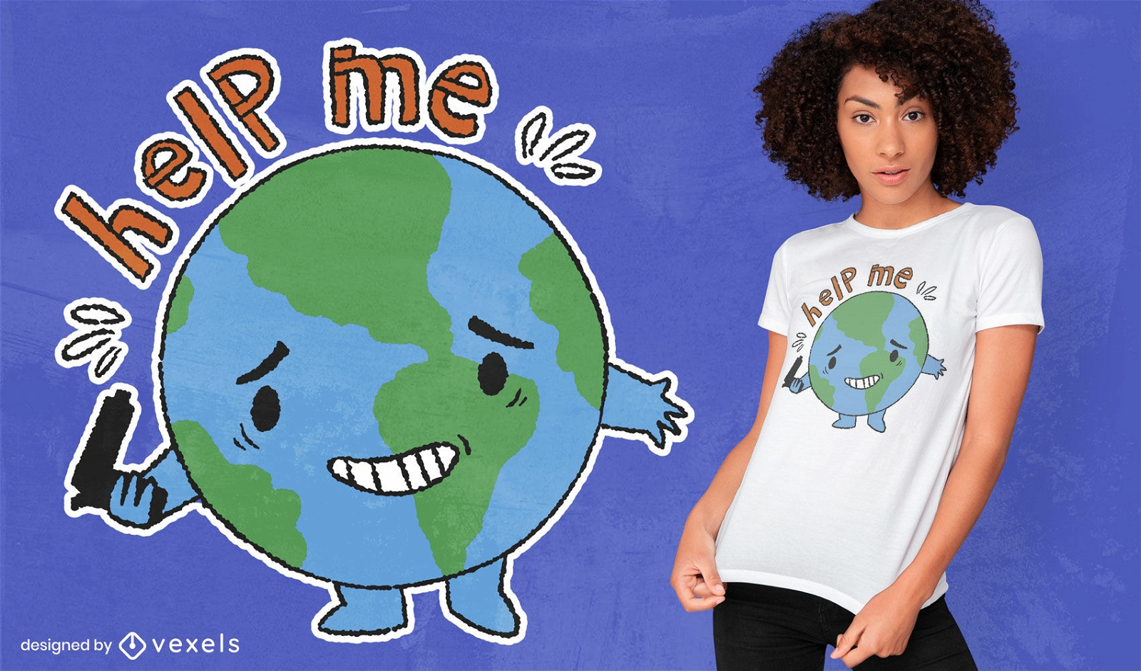 Cartoon Planet Erde hilft mir, T-Shirt-Design zu zitieren