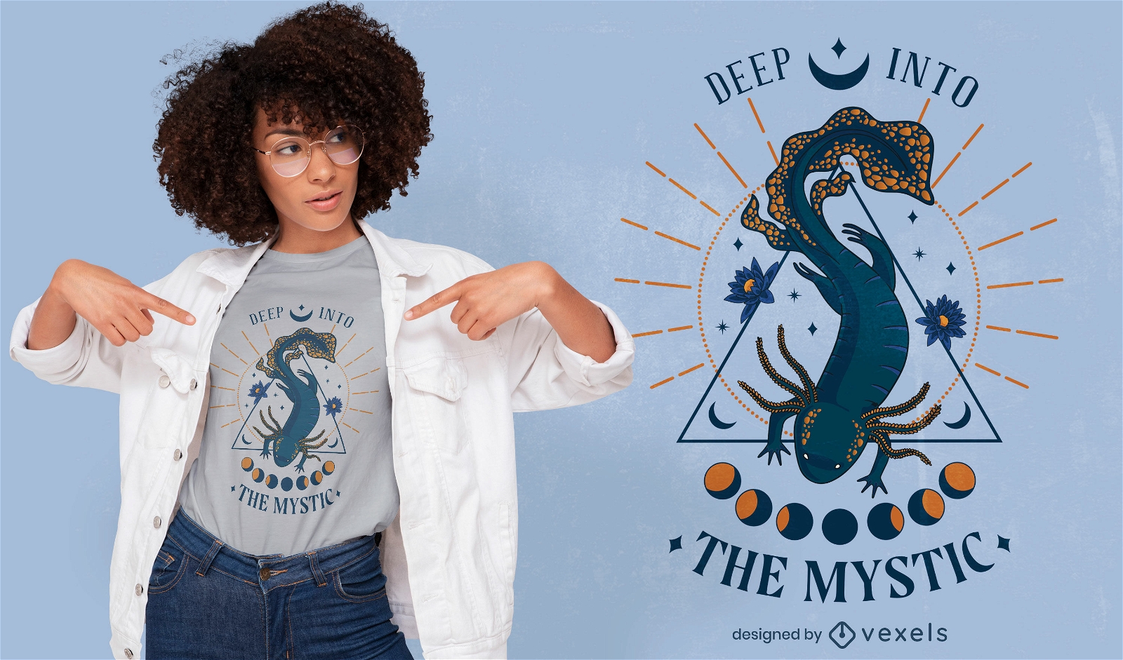 Design de camiseta axolotl mística