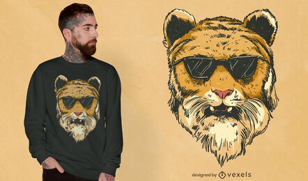 Tigre legal com design de camiseta de óculos de sol
