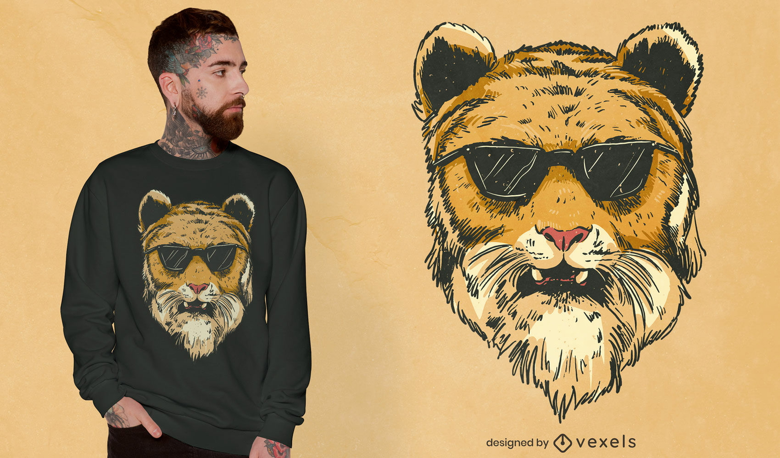 Cool tigre con diseño de camiseta de gafas de sol