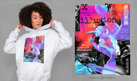 Reality illusion statue collage psd t-shirt design