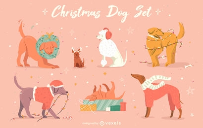 Cute christmas holiday dogs animal set