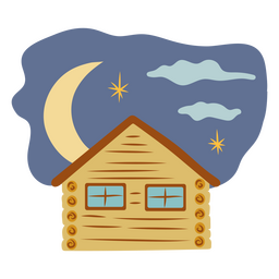 Cabaña nocturna en el desierto de Cottagecore Diseño PNG