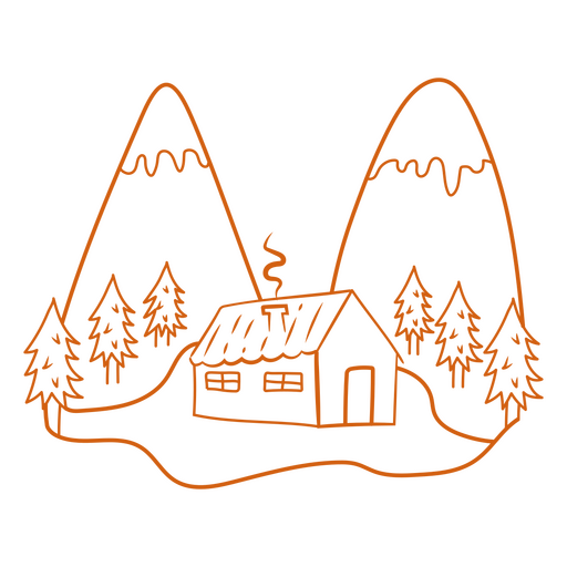 Simple cottagecore wilderness mountains cabin PNG Design