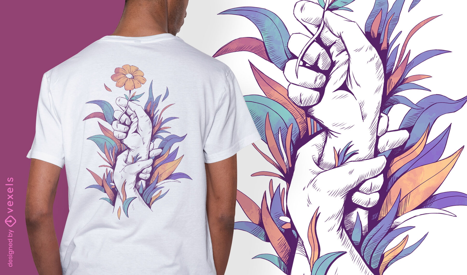 Hände, die ein Blumen-PSD-T-Shirt-Design halten