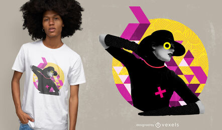 Mulher em camiseta colorida com fundo abstrato psd
