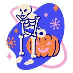 Esqueleto sentado em uma abóbora Desenho PNG
