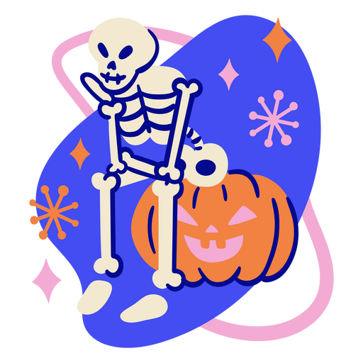 Skeleton sitting on a pumpkin PNG Design