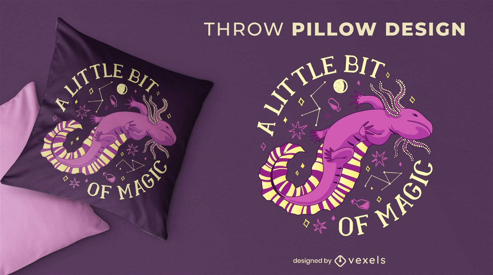 Magic axolotl animal throw pillow design