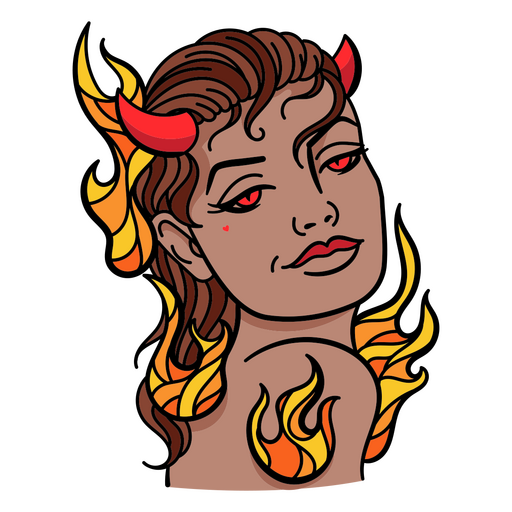 Young girl devil on fire PNG Design
