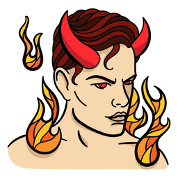 Junge Teufelsfigur in Flammen PNG-Design